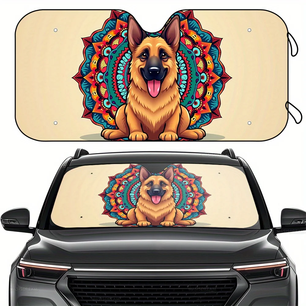 

1 шт. OASISDREAM, дизайн немецкой овчарки и мандалы, солнцезащитный козырек на лобовое стекло для автофургона, 57 x 27,5 дюймов, защита от ультрафиолета, охладитель салона автомобиля, Fro