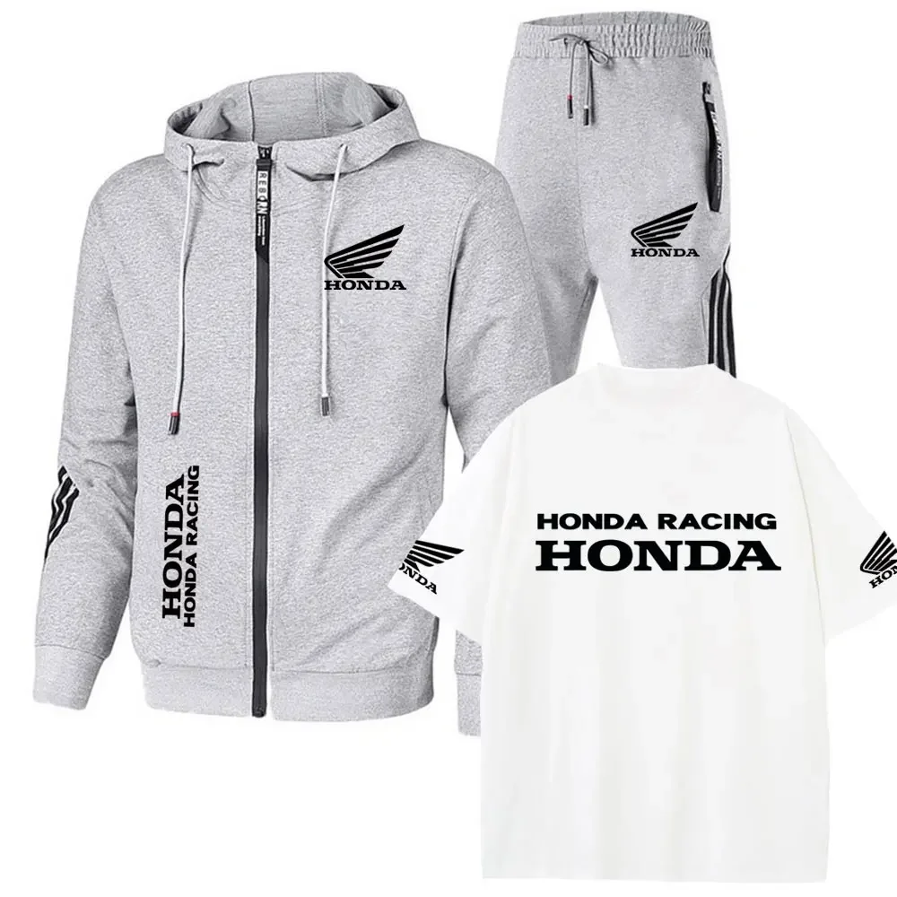 545648  Honda cotton top short-sleeved T-shirt zippered men's sportswear hoodie sweatshirt set Outdoor motorcycle men's clothing
