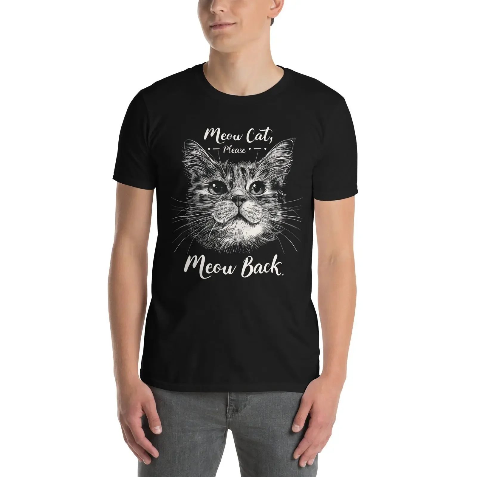 Funny Cat T Shirt amp quot Meow Please Back  vintage Washed fashion Soft Casual graphic Versatile streetwear