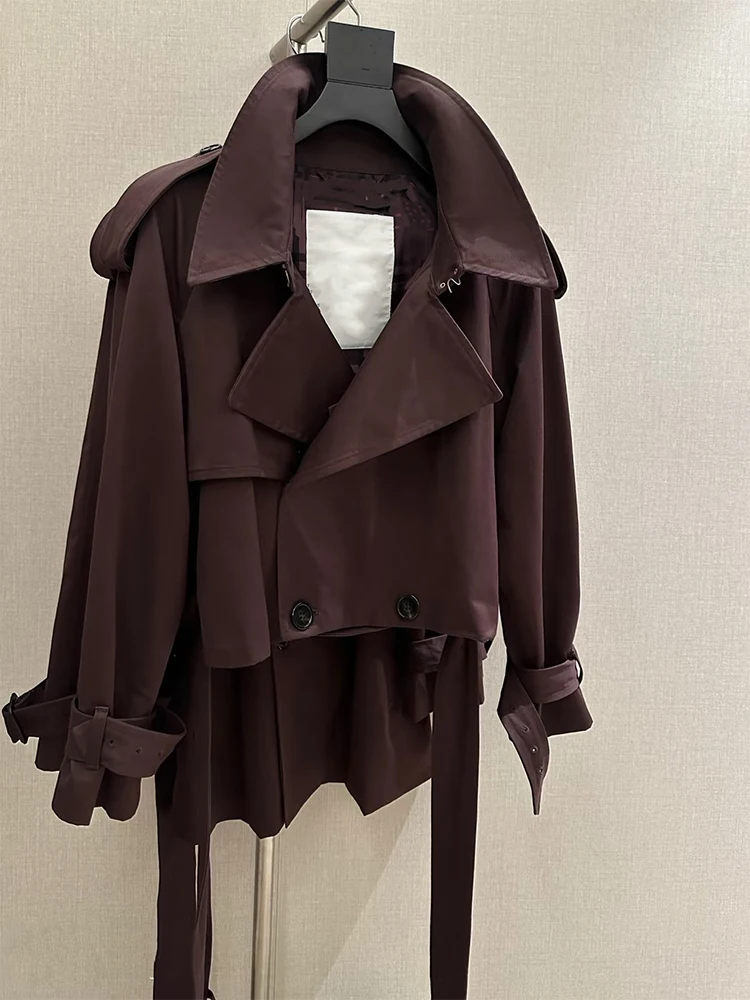 

Korean Sweet Cool Sle Women's Autumn Winter ort Jaet Double Row Buttons Flip Collar Unique Versatile Faionable Top