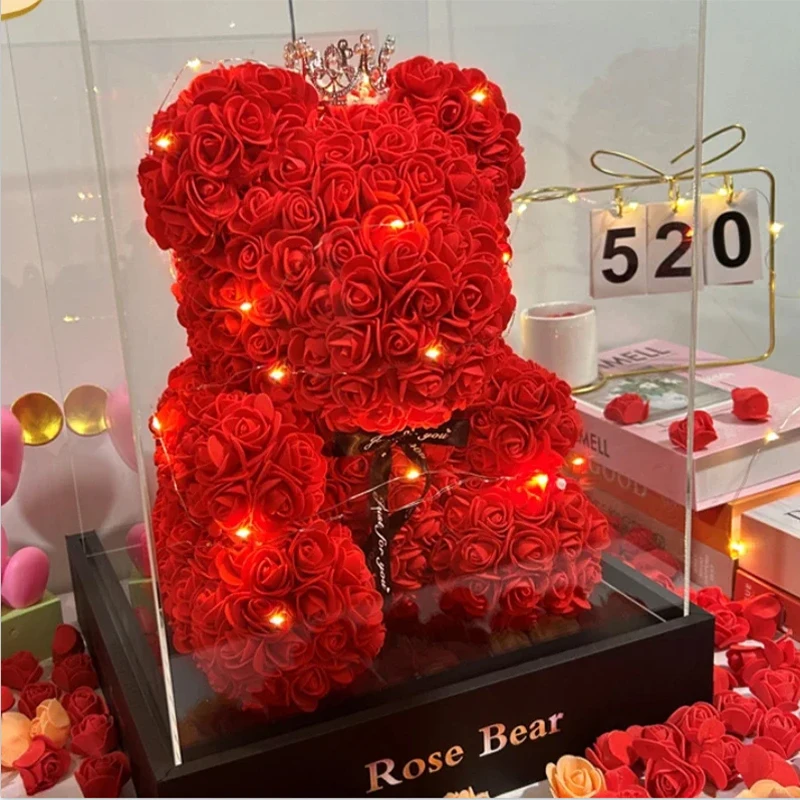 Eternal Rose Bear Artificial Flower Gift Valentine's Day Romantic Box Girlfriend Mother's Day Creative Anniversary Wedding Gift