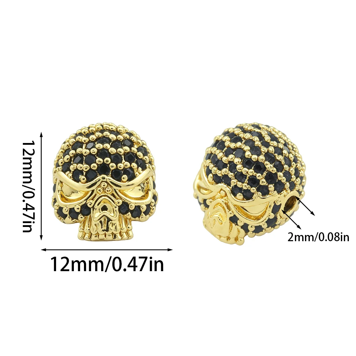 1/2Pcs Metal Copper Micro Inlaid Black Zirconium Helmet Skull Circular Pendant Bead Used for Making Jewelry DIY Bracelets