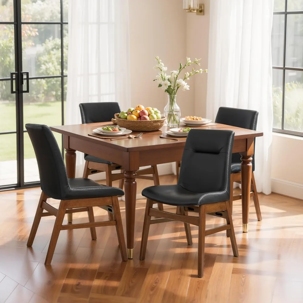 زوج من كراسي تناول الطعام الحديثة المصنوعة من الجلد الصناعي مع حواف مخيطة للمطبخ وغرفة الطعام #4