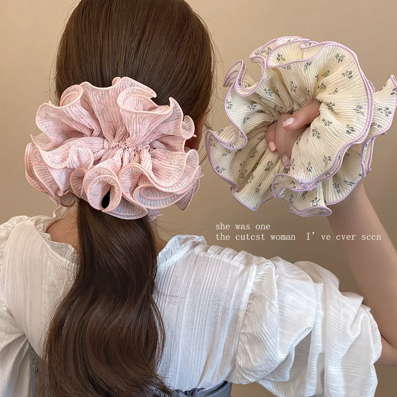 

1pc sweet four-layer lace-trimmed floral large intestine hair tie, flower bud bun ponytail hair rope elastic hair accessories