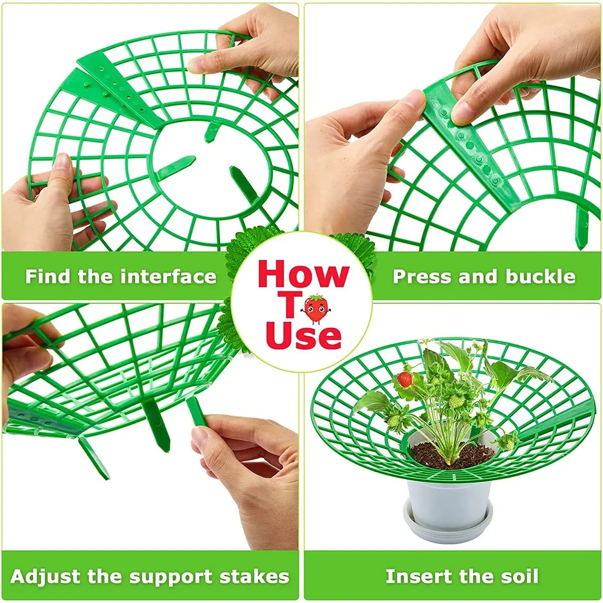 Suporte para plantas de morango com 3 pernas resistentes, rack para cultivo de morango, gaiola protetora de molde, podridão de sujeira