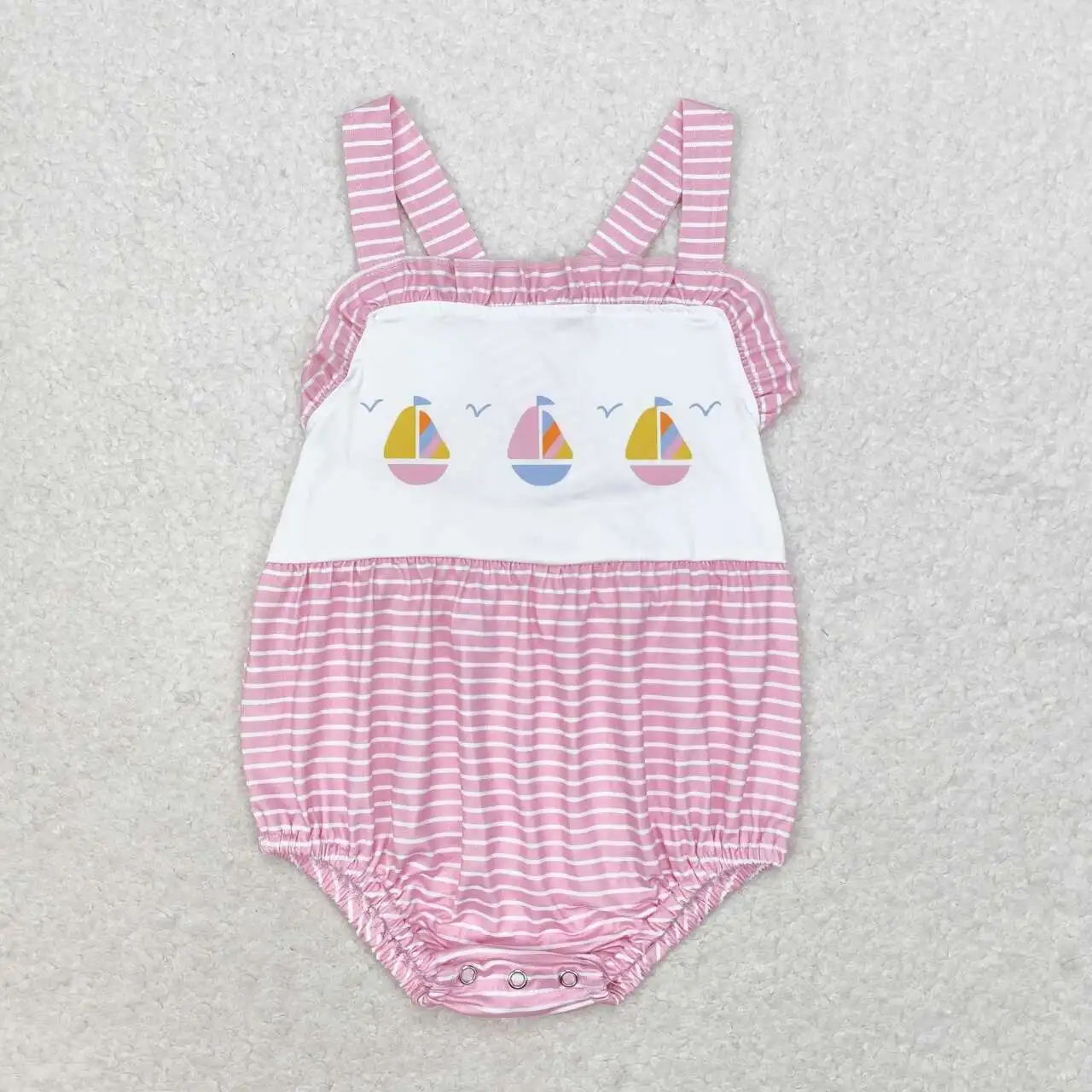 New Fashion Baby Boys Girls Match Pink Sailboat Stripe Tank Bodysuit Wholesale Clothes Romper RTS