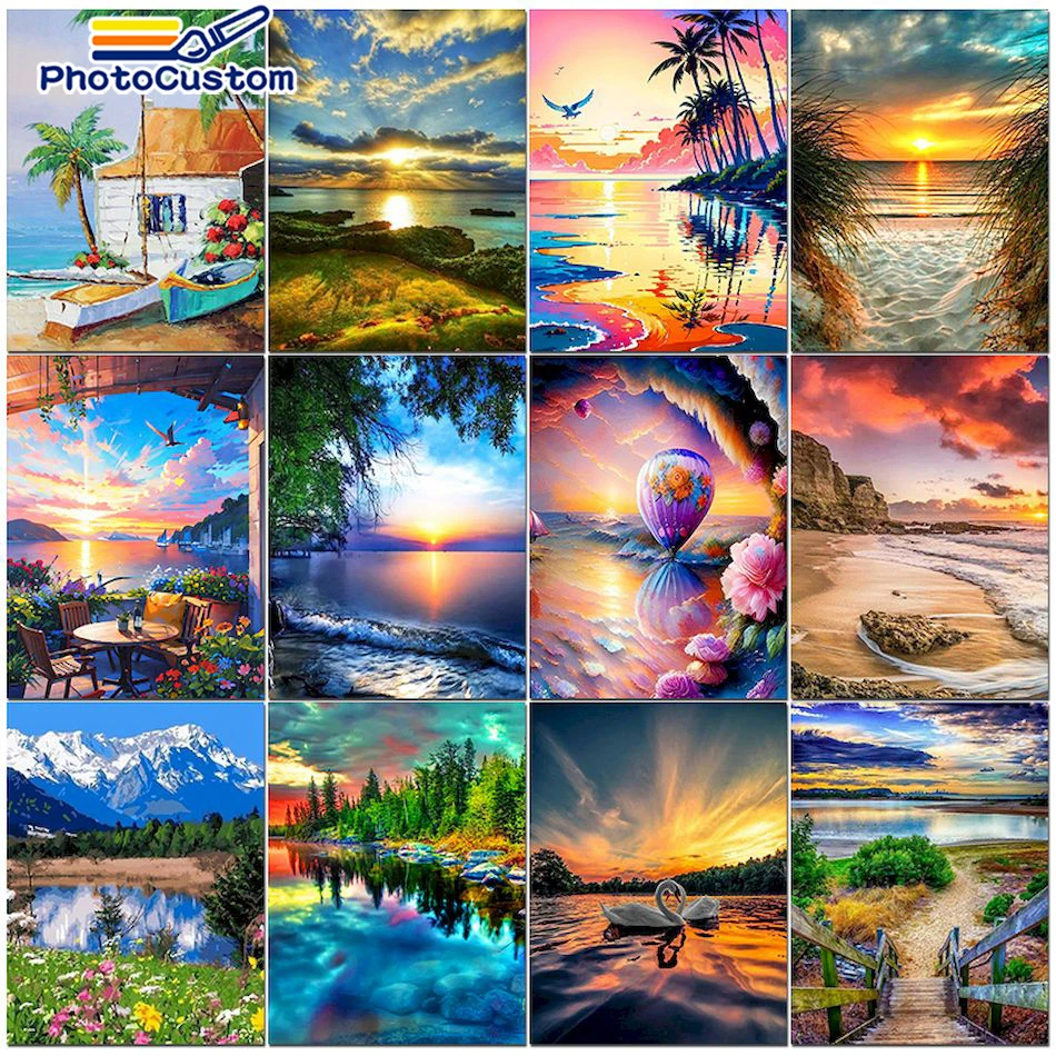 

PhotoCustom Oil Painting By Numbers For Adults Susnet Landscape Paint By Numbers Canvas Painting DIY Handmade Home Decor Craft