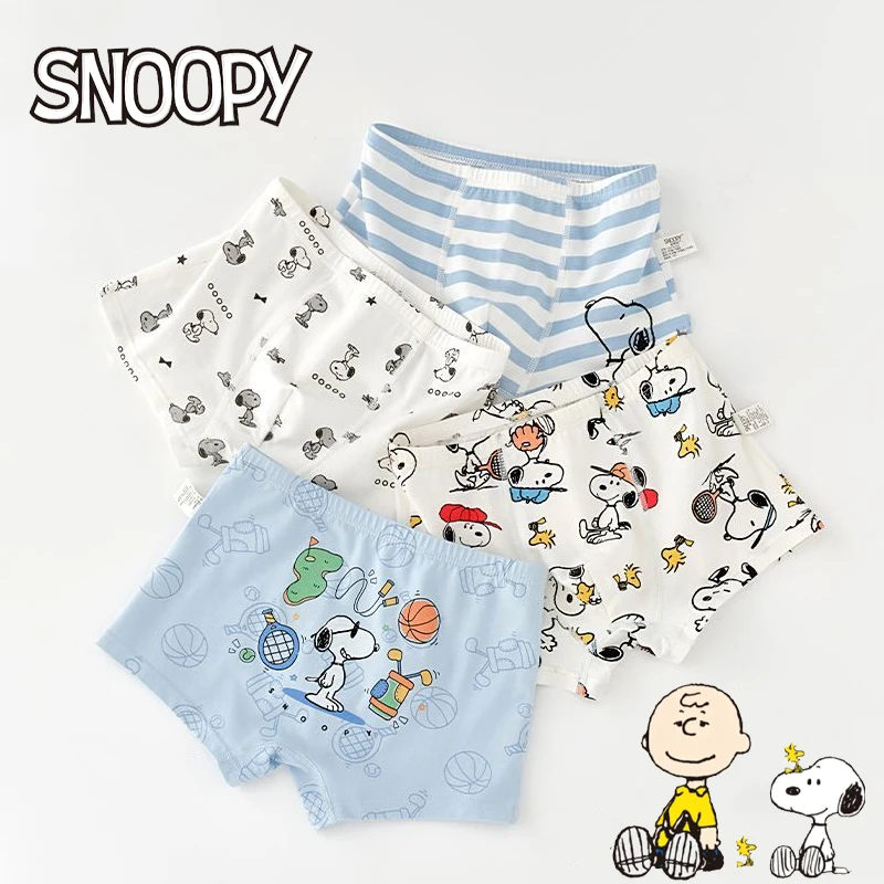 4Pcs Set Snoopy Cartoon Anime Boys Panties Cotton Boxer Shorts Boy Underwear Boxers Breathable Kids Underpants Plus Size cuecas