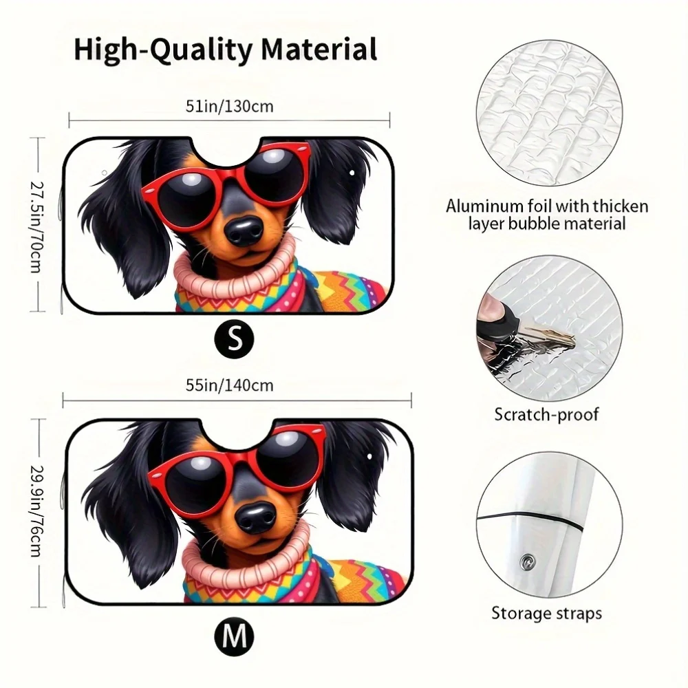 1pc Cartoon Sausage Dog Fashion Car Windshield Sunshade - Foldable Design, UV Protection & Heat Reduction, Fit For All Vehicles,