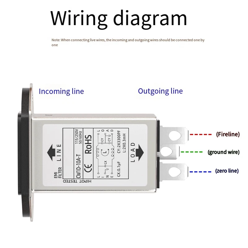 Single-phase T-socket AC 220V Anti-interference EMI Purifier CW1D-T 3A 6A 10A -T Power Supply Filter  CW1D-6A-T CW1D-10A-T