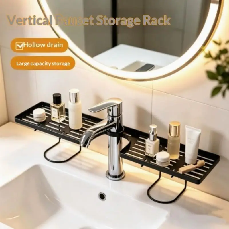 Universal No-Drill Wrought Iron Storage Rack Quick Install Drainage Shelf for Bathroom Kitchen Sink Spice Holder