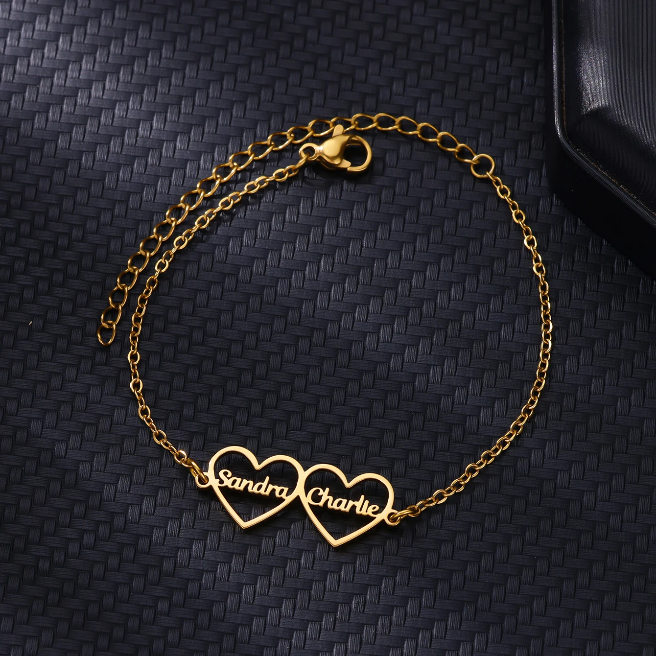 Custom Double Hearts Two Names Bracelets For Women Stainless Steel Customized Bracelet Personalized Wrist Chain Jewelry Gift