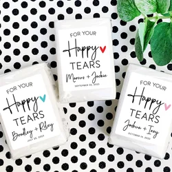 Wedding Tissue Packs - Bulk Wedding Tissue Favors + Personalized Labels, Modern Wedding Favor Labels, Happy Tears Wedding Tissue