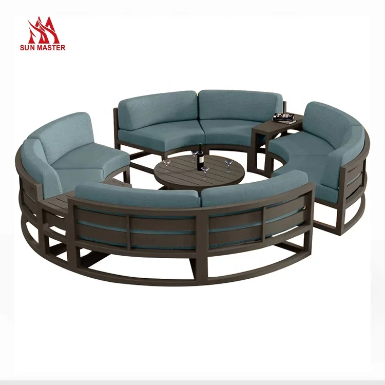 

Элитный уличный секционный диван для отеля, круглый алюминиевый садовый диван для двора, мебель для патио