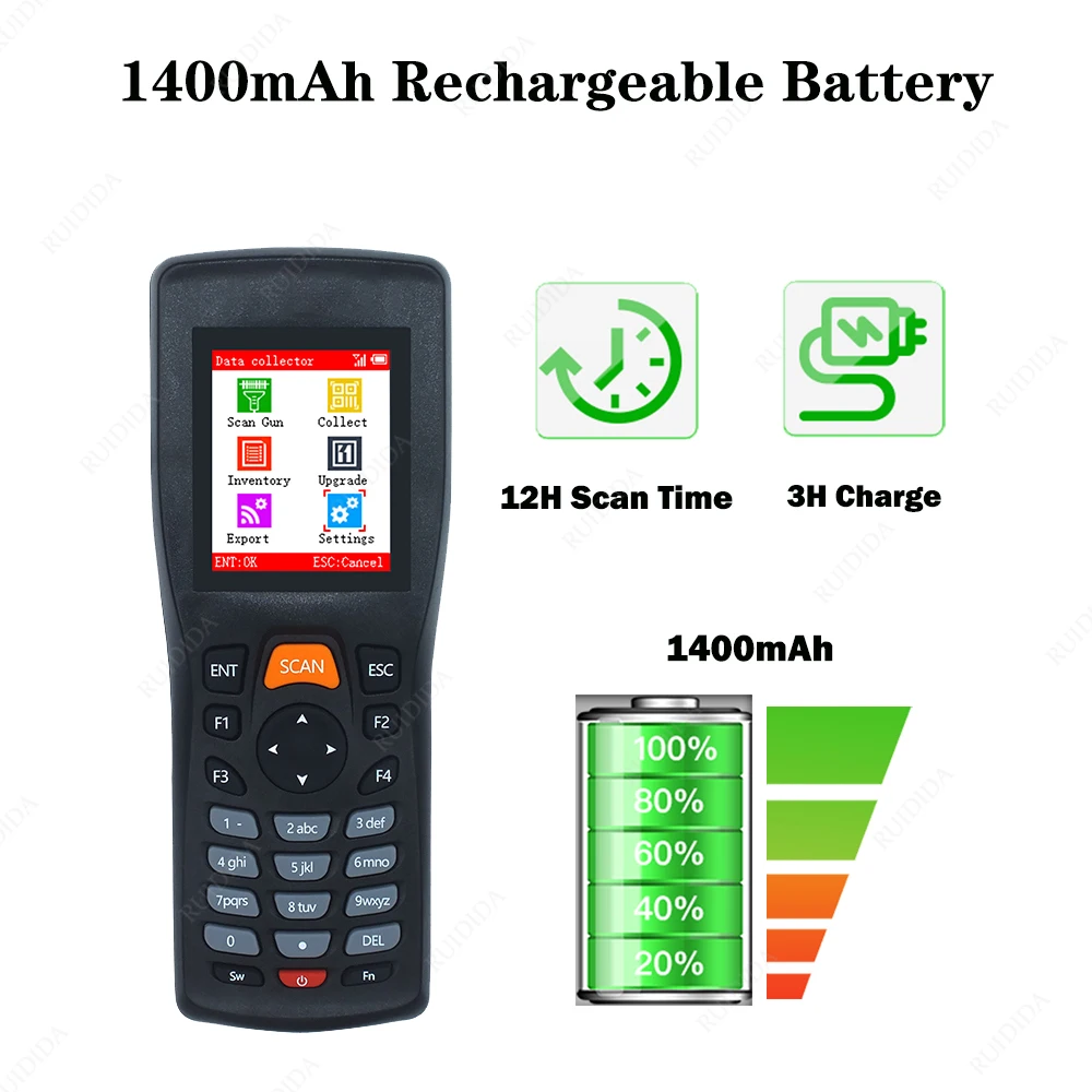 Scanner de código de barras sem fio 1d 2d leitor de código de barras inventário contador dados coletor pda qr scanners leitor codigo barras