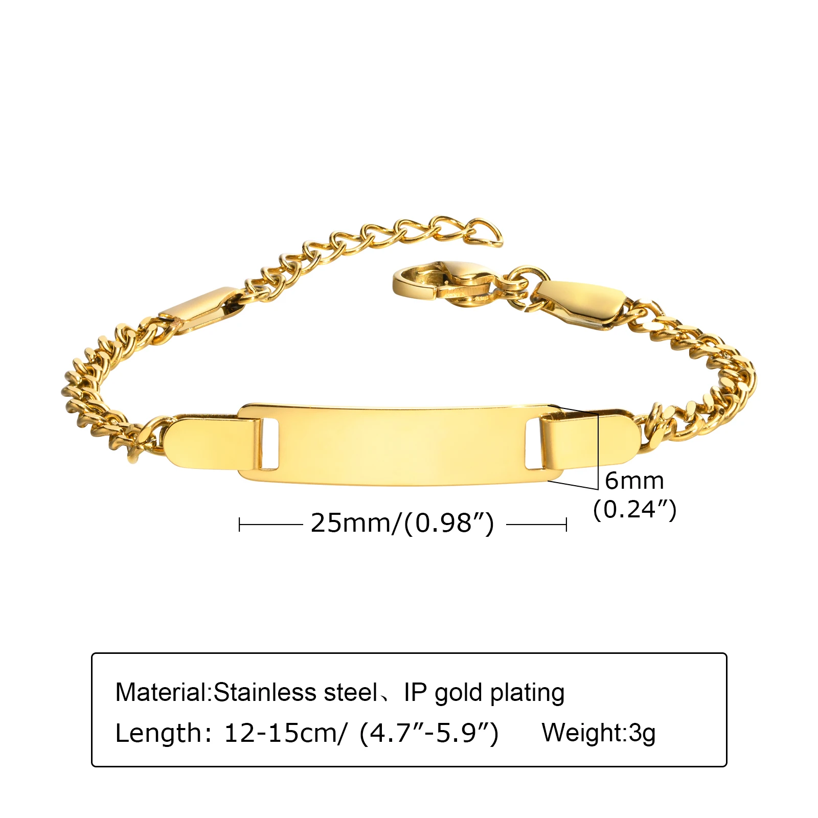 Vnox Free Customize Personalize Your Son Daughter\'s Name Bar ID Bracelets,Anti Allergy Stainless Steel Birthday Gift