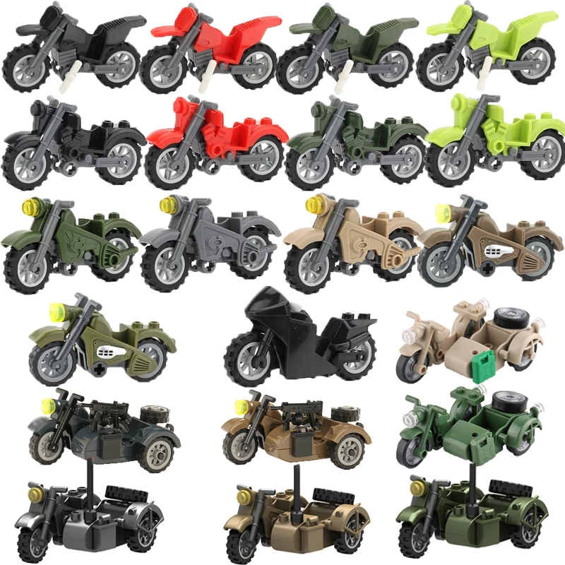 WW2 Military German US Japan Tricycle Building Blocks Modern Off-road Racing Army Figure Two-wheeled Motorcycle Bricks Toys J051