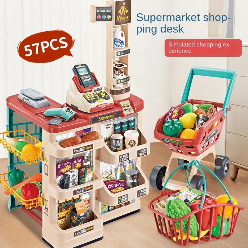 Hxl Large Children's Simulation Cashier Shopping Cart Play House Supermarket Toys