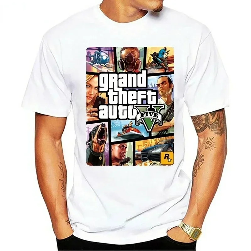 Grand Theft Auto GTA5 Men‘s T-Shirt Game Graphic Print Tee Hip Hop T Shirt Casual O-Neck Short Sleeve Streetwear T-Shirt