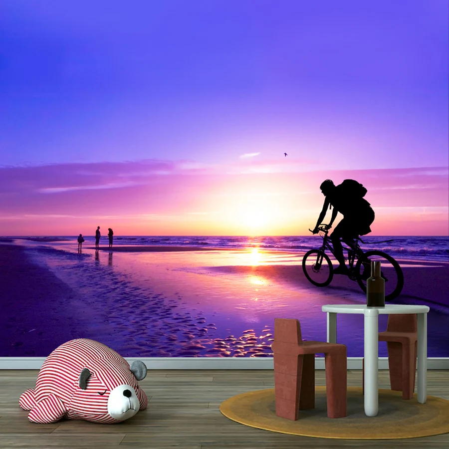 Custom Peel and Stick Wallpaper for Living Room Decoration Wall Papers Home Decor Beach Sunset Seascape Walls Renovation Mural