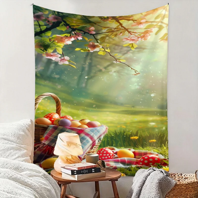1PC Easter Egg Basket Art Print Backdrop Banner, Bedroom Living Room Photo Background, Polyester, Home Decor, Wall Art