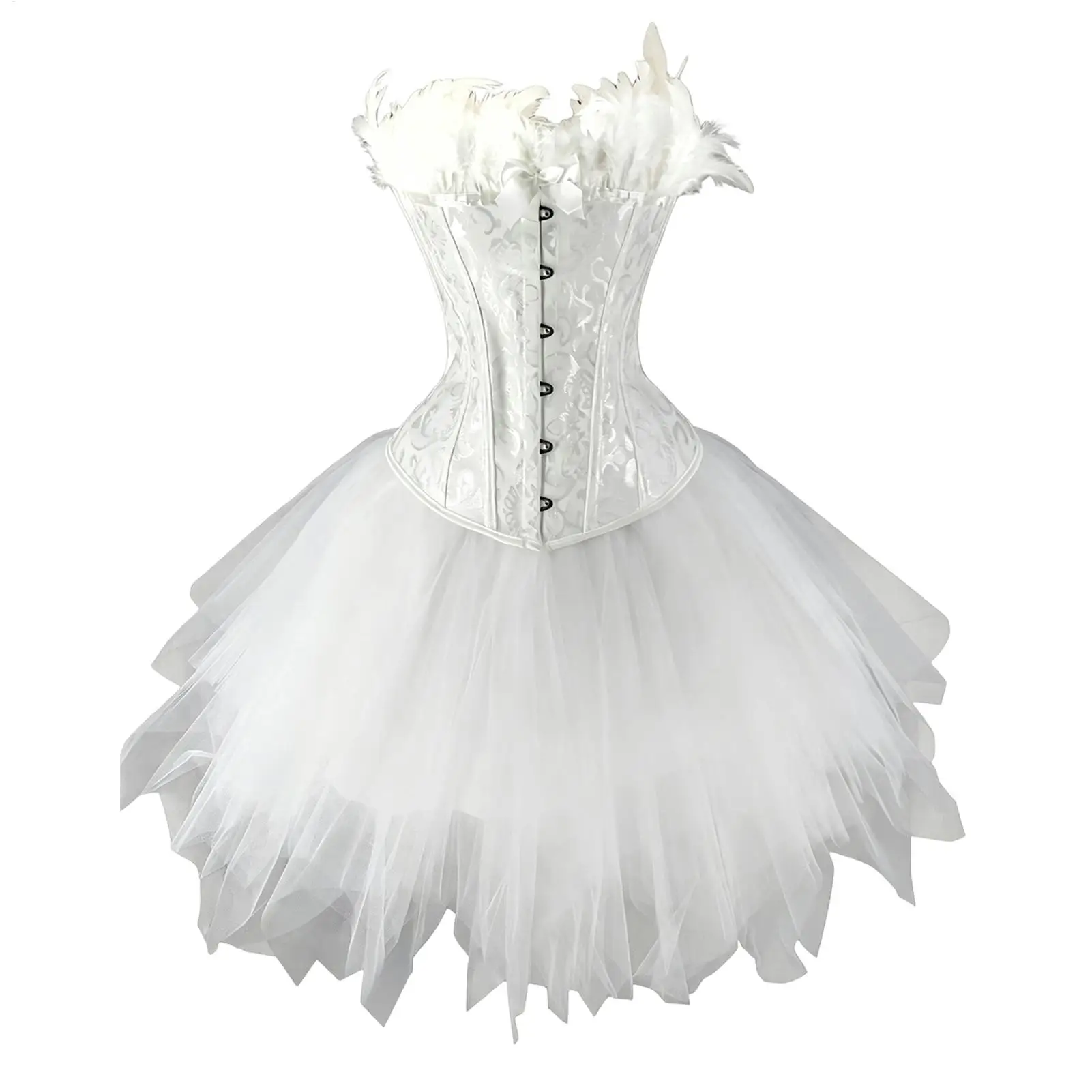 White Swan Outfit Soft Role-Playing Tulle Ballet Skirt Set White Swan Costume Corset for Halloween Carnival Easter Elegant Party