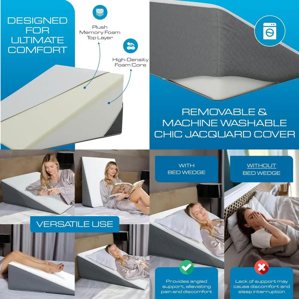 

Chic Jacquard Cover Bed Wedge Pillow for Sleeping & Acid Reflux Relief, 12 Height