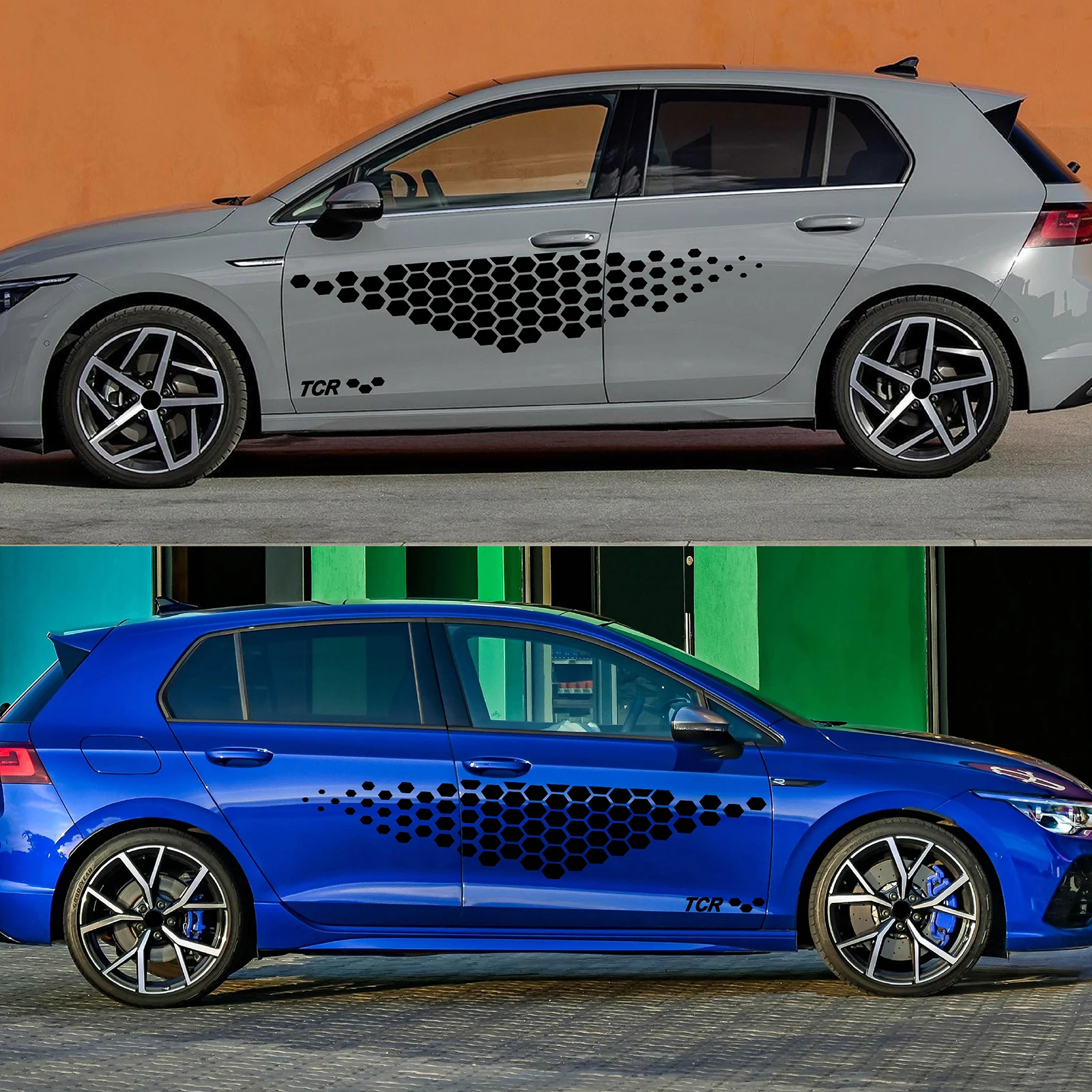 2PCS Honeycomb Graphics Stickers Apply for Volkswagen GTI TCR CC Golf Lavida Exploring Song Road View POLO Decor Door Side Decal