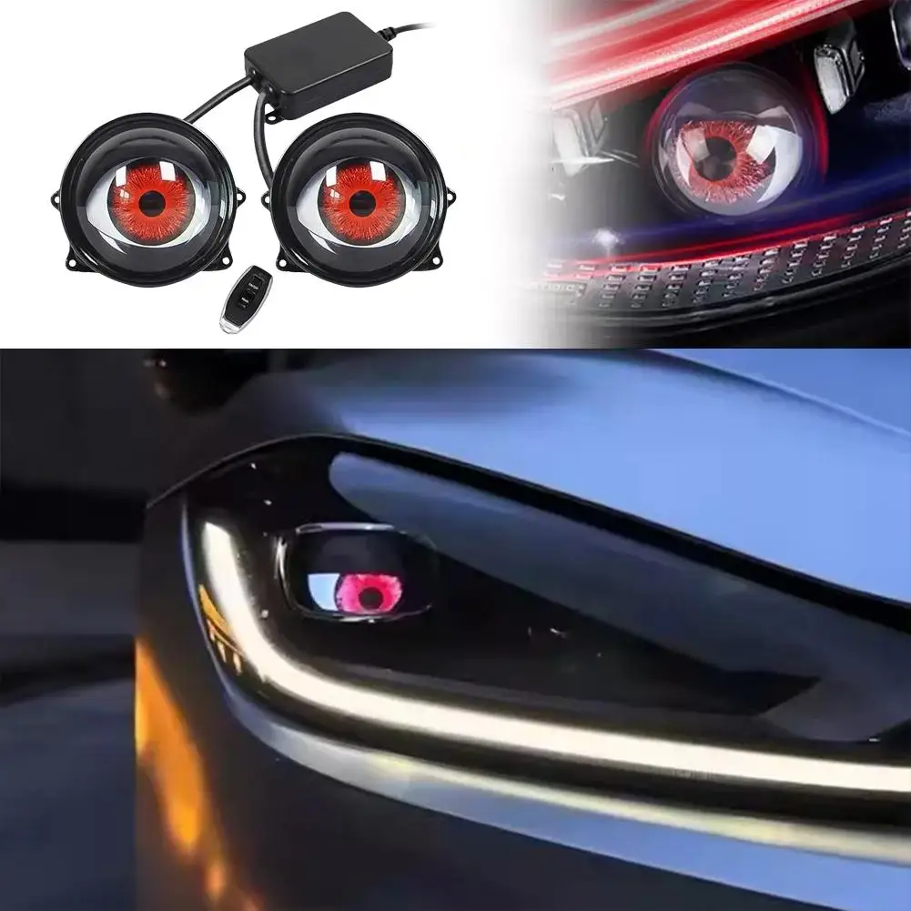 3 Inch Dynamic Devil Eye LED Car Headlights Car Light Assembly Modified Kits With Remote 6 Modes Angel Eye Light Auto Accessorie