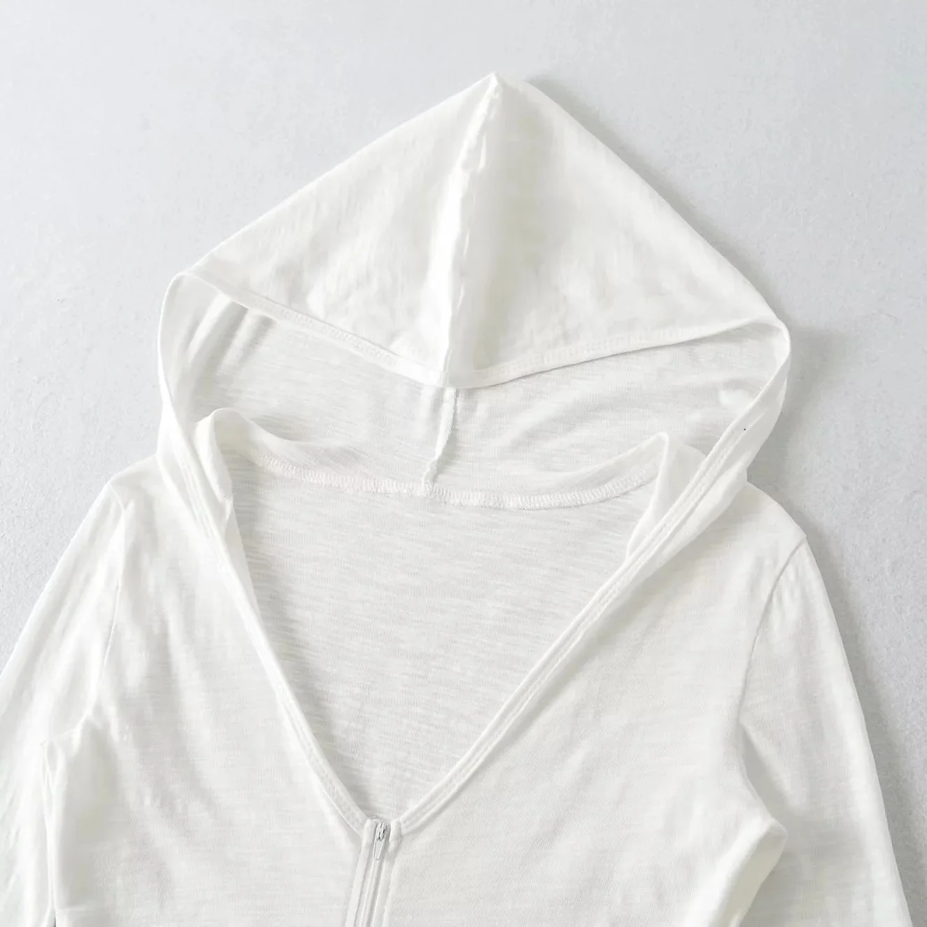 Retro americano blanco largo Sve mujer verano fino Casual Sudadera con capucha prendas de vestir exteriores cárdigan abrigo transpirable v-ne cremallera longitud ort