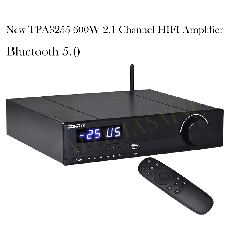 AIYIMA SMSL New X21 TPA3255 Amplifier 600W 2.1 Channel Digital Amp Bluetooth 5.0 Fiber Coaxial USB playback HIFI Amplifier