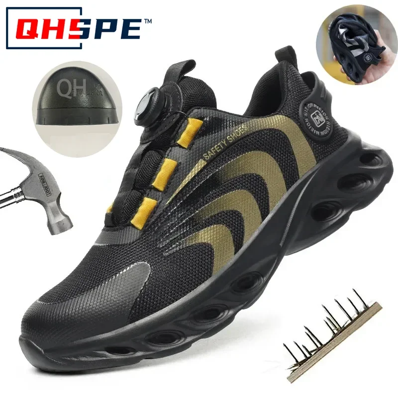 Rotating Button Safety Shoes Men Anti Smash Anti Puncture Sport Work Boots Fashion Breathable Lightweight Protective Footwear