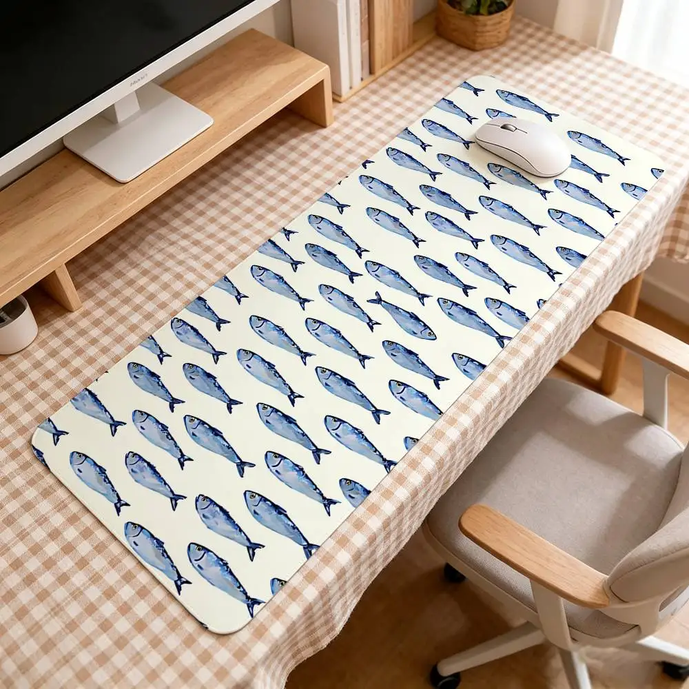 Sardines Fish Art Mouse Pad Computer Mat Deskpad Laptop Keyboard Mat Office Large Landscape Mousepad