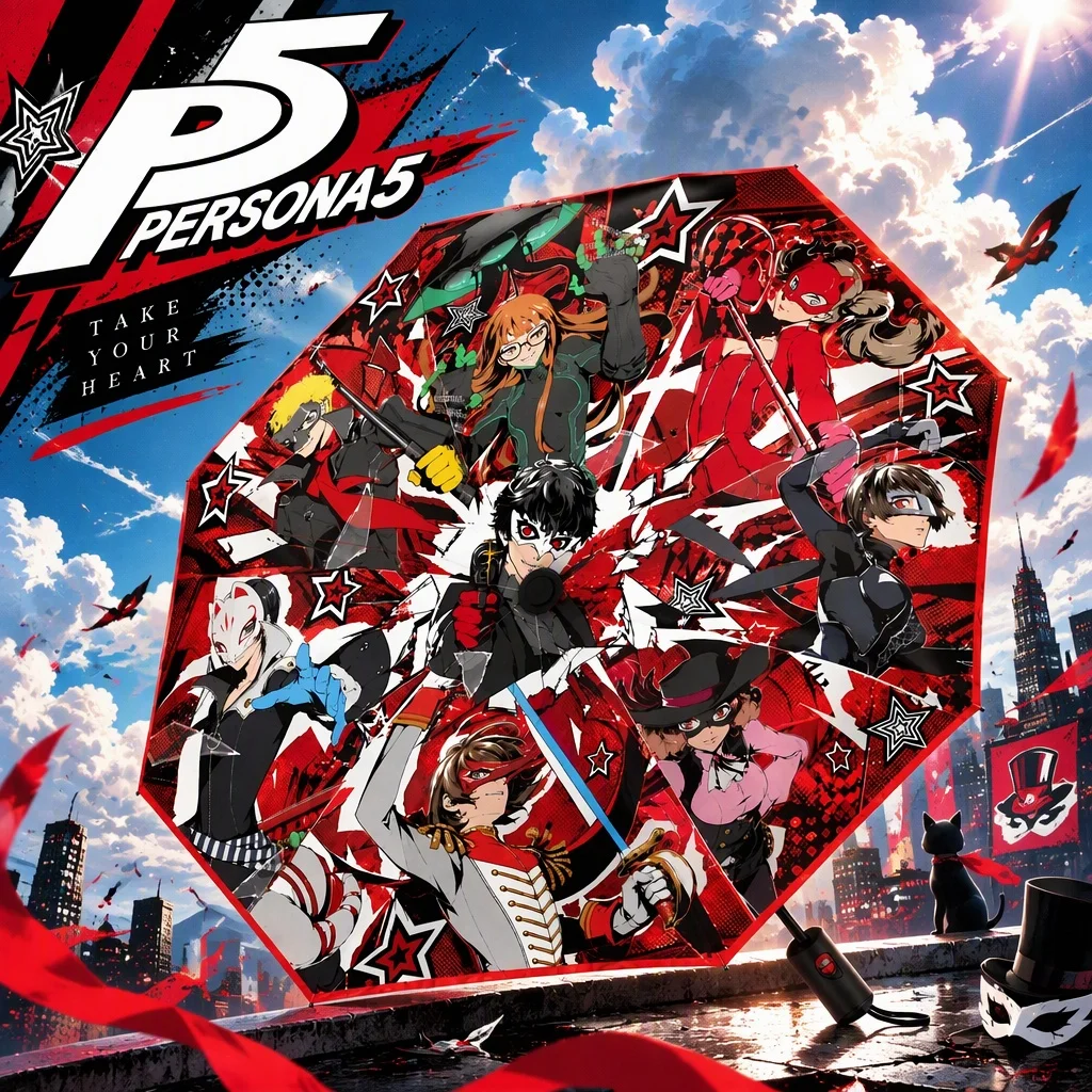 100cm 8 Ribs Automatic Umbrella Persona 5 P5 Windproof Rain Anime Game Collection Display Decorative Showpiece Memorabilia Gift