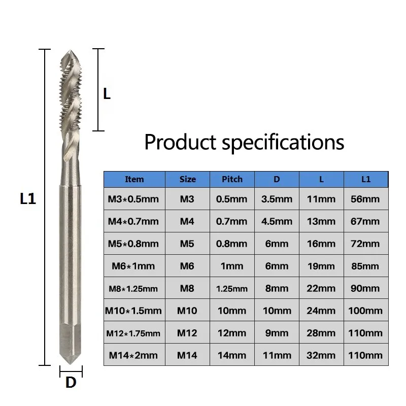 XCAN DIN371 Machine Tap Reinforced Shank M3/M4/M5/M6/M8/M10/M12/M14 Spiral Groove Metric Screw Tap Thread Tap Drill Hand Tools