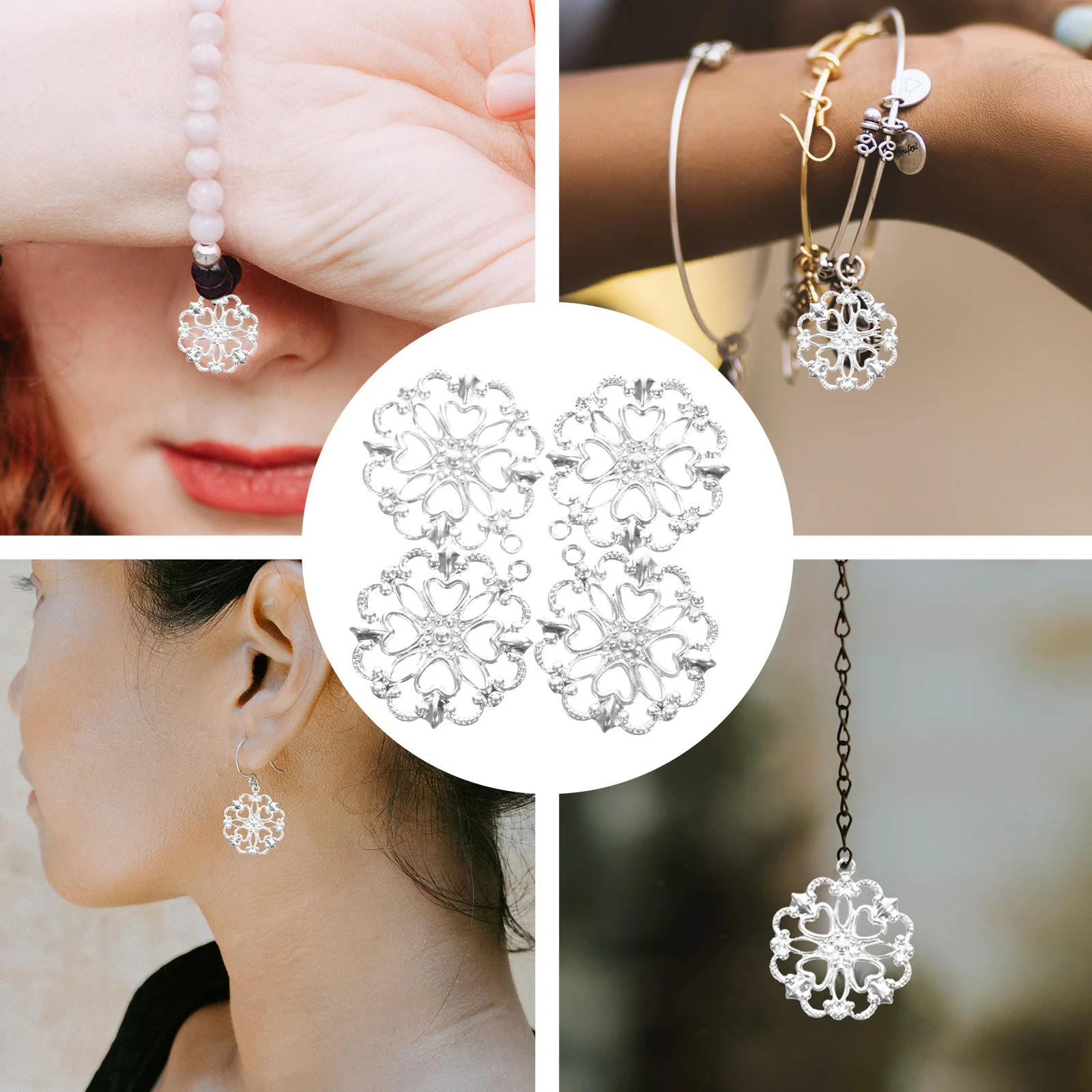 

100 Pcs Vintage Flower Charms Metal Crafting DIY Jewelry Material Necklace Making Supplies Bracelet Pendant Findings