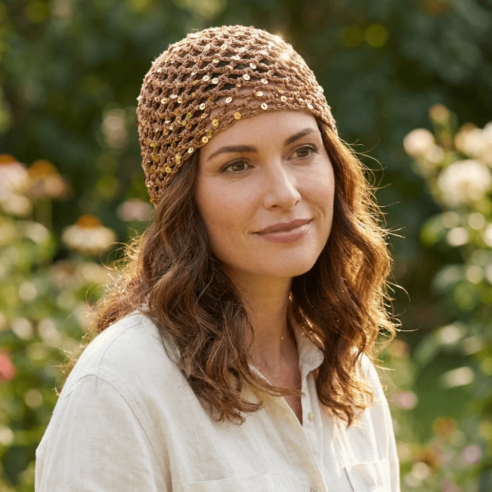 Fashion Hollow Knit Hollowed Out Beanie Hat Breathable Sequined Crochet Sequined Hat Y2K Fringed Bohemian Style Beanies Dail