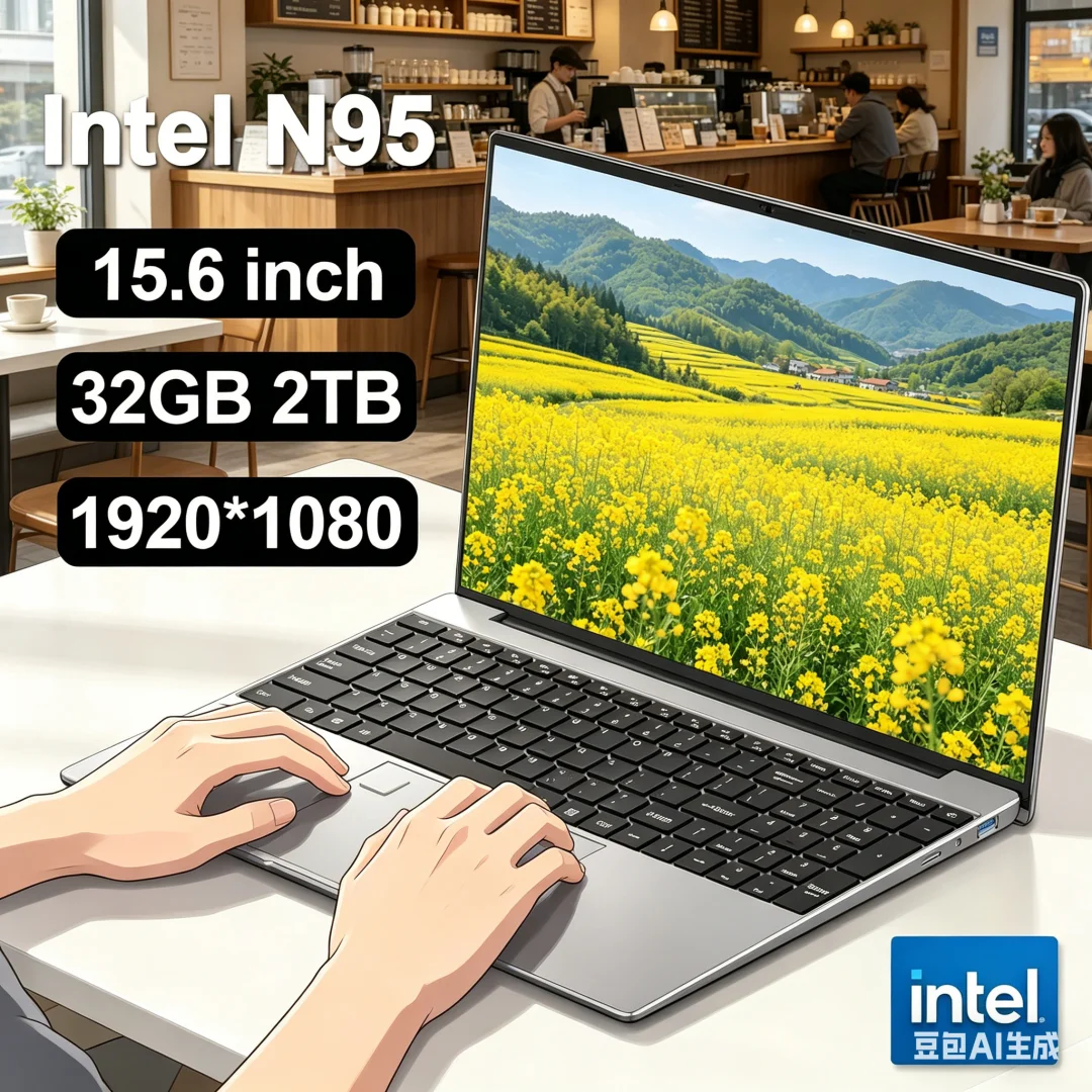 

Trendy 15.6" Intel N95 Portable Laptop Windows11 Notebook 32GB DDR4 2TB SSD Pc Gamer Office Computer with Backlit Fingerprint