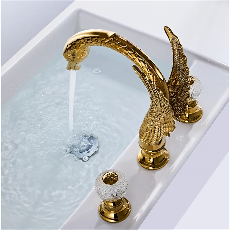 

Gold Swan Bathroom faucet widespread Brass Basin faucet Lavotory Tap luxury Basin Mixer Hot And Cold shower room sink Faucet