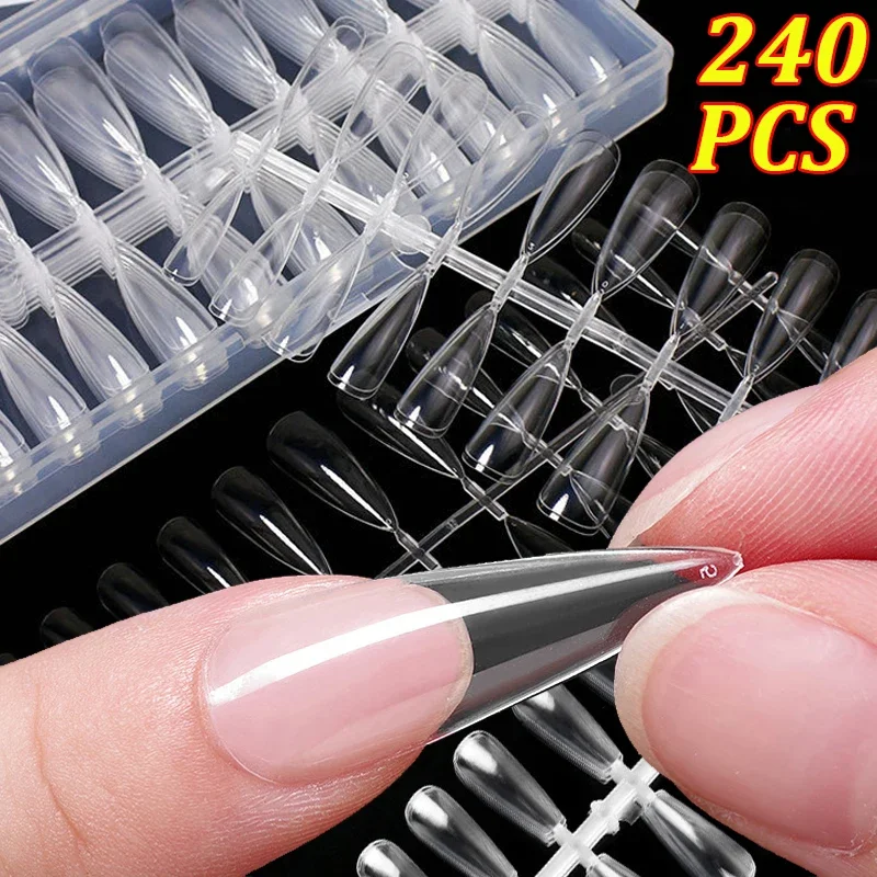 240pc Full Coverage False Nail Transparent Ballerina Stiletto Coffin Shape Acrylic Extension French Fake Nail Tips Nail Art Tool