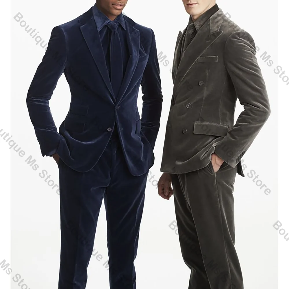 

Elegant Fashion Suede Men Suit Two Pieces(Jacket+Pants) Outfits Casual Party Prom Wedding Set