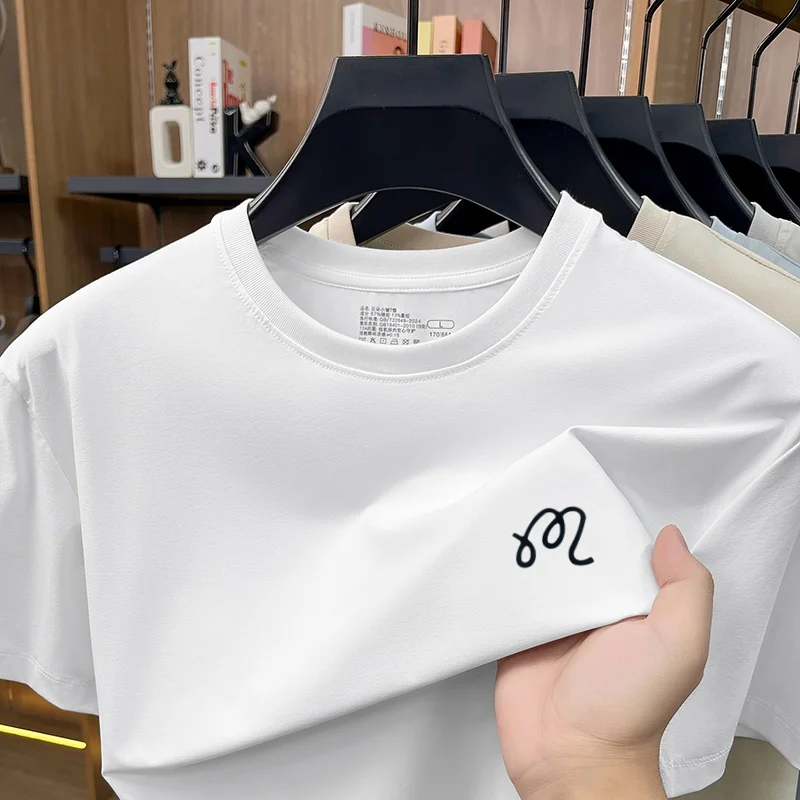 Herren Neues Sommer-T-Shirt mit Kühleffekt, Rundhals, Markenaufdruck, Kurzarm-Oberteil, Freizeitmode für Männer