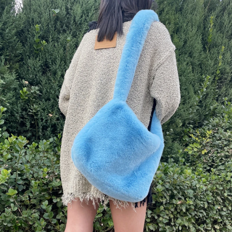 Solid Color Fake Fur Ladies Shoulder Bags Luxury Soft Plush Messenger Bag for Women Large Capacity Female Furry Tote Handbags