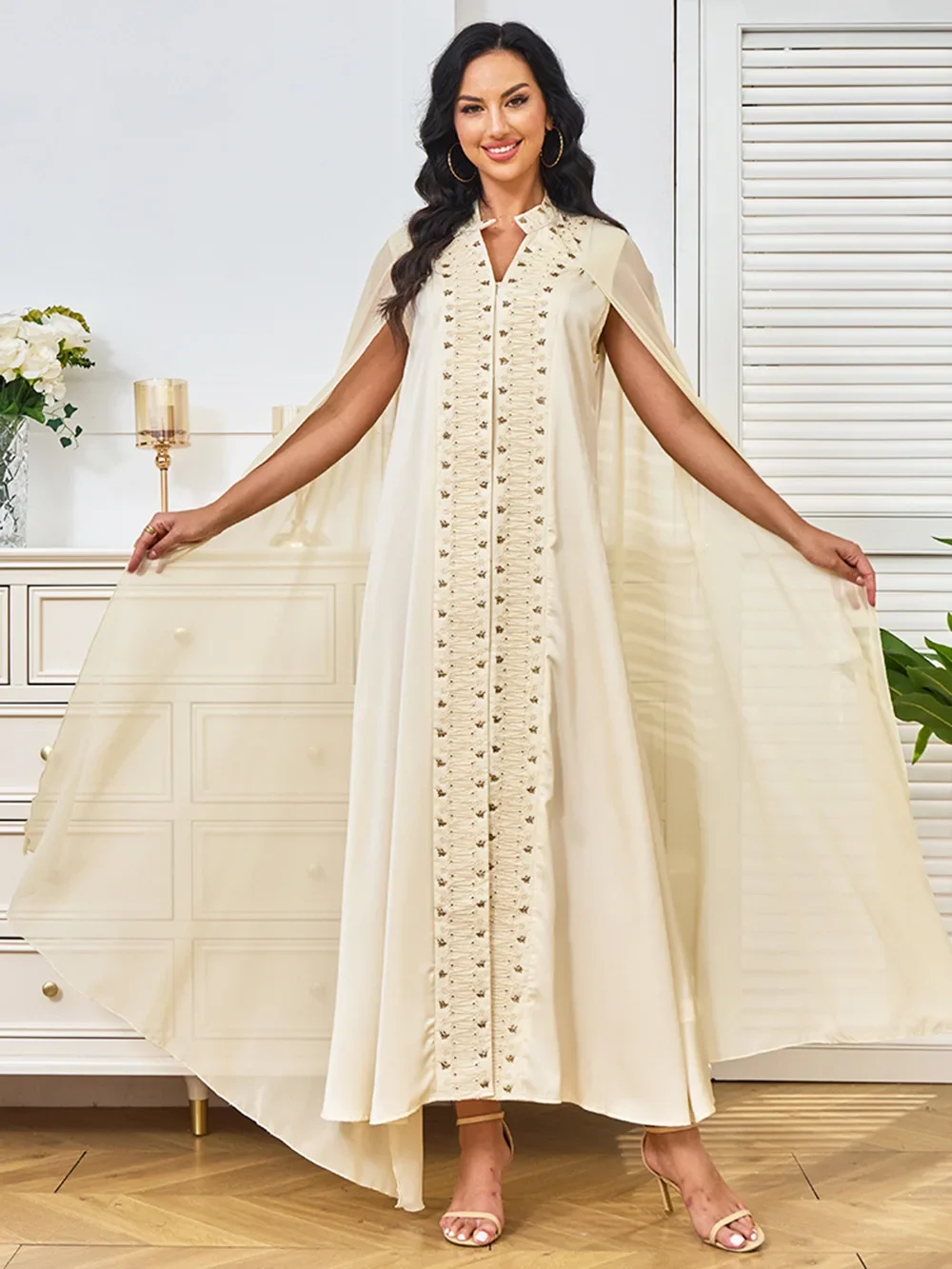 European and American New Women's High-end Embroidery V-neck Hidden Button Long Banquet Party Elegant Dress Evening Gown.