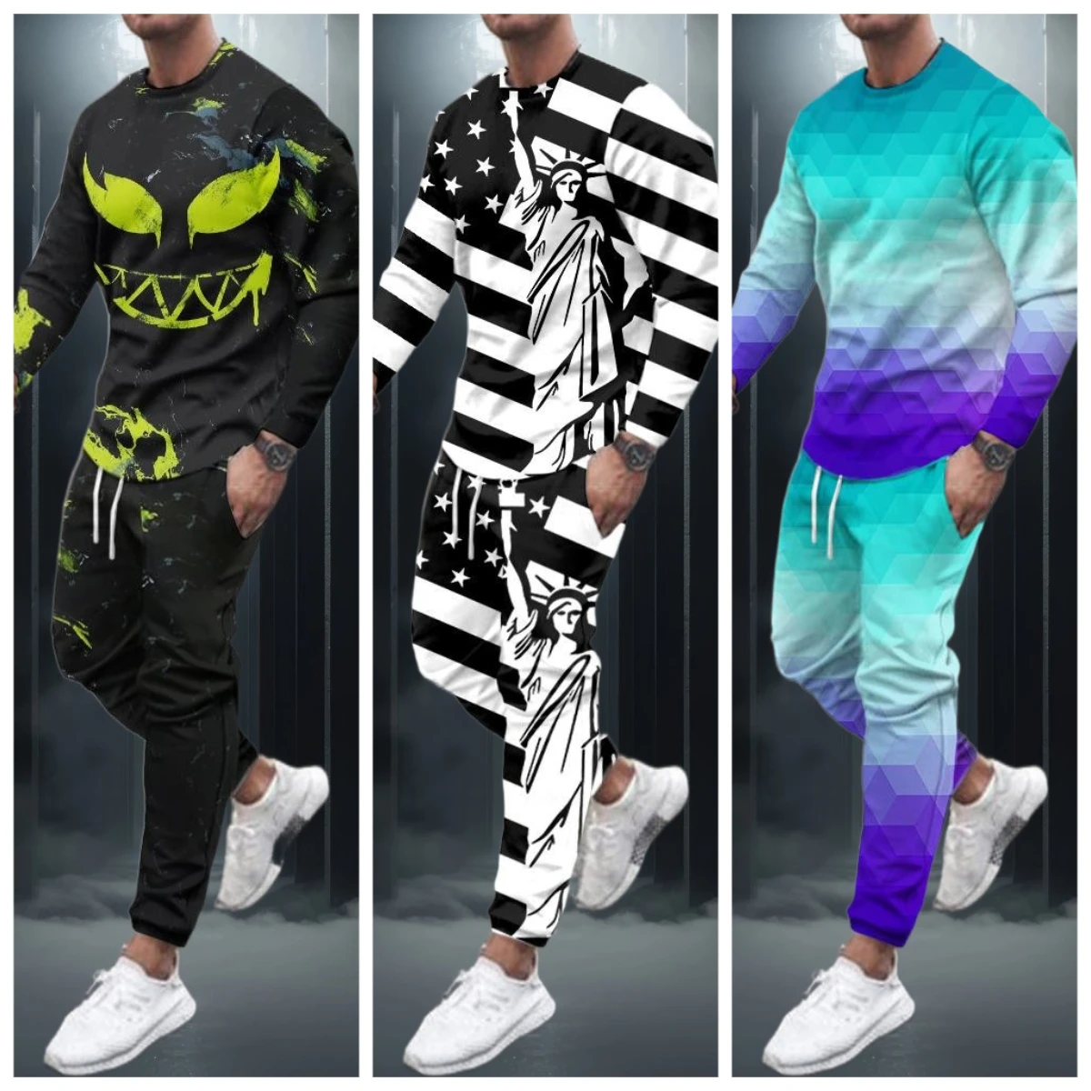 

NEW Latest Explosive Suits 3D Printed Ethnic Style Hunting Graffiti Men's Fashion Trend Long Sleeve T-Shirt Pants Set for Adults