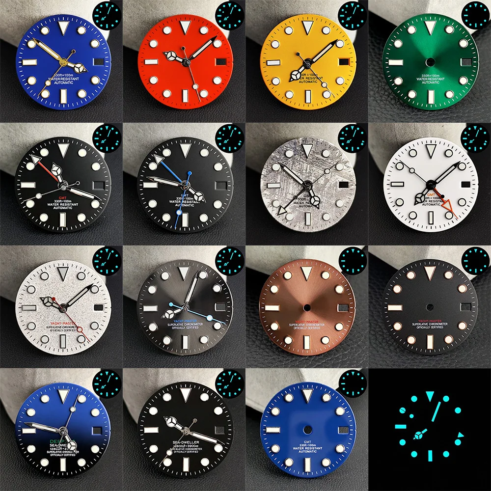 28.5mm Watch Dial Blue Luminous Fits NH34/NH35/NH36 Movements Accessories GMT Dial/Hands NH35 Dial Mechanical Watches Man
