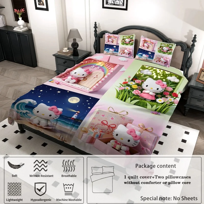 Pink Doll Hello Kitty Duvet Cover Set 4‑Scene Collage Bedding Set For Teen Girls Bedroom Decor view 2