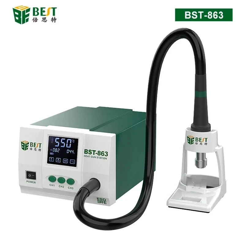 BST-863 1200W stasiun solder senapan udara panas, stasiun solder senapan udara panas bebas timah layar sentuh tampilan LCD suhu konstan stasiun solder