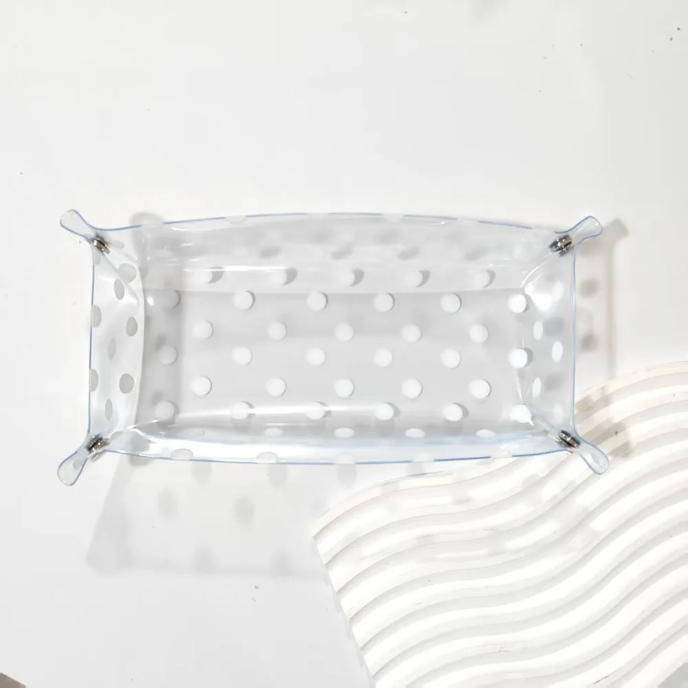 Korean Polka Dot Design Storage Tray Large Capacity Folding Desk Organizer Stationery Holder Students