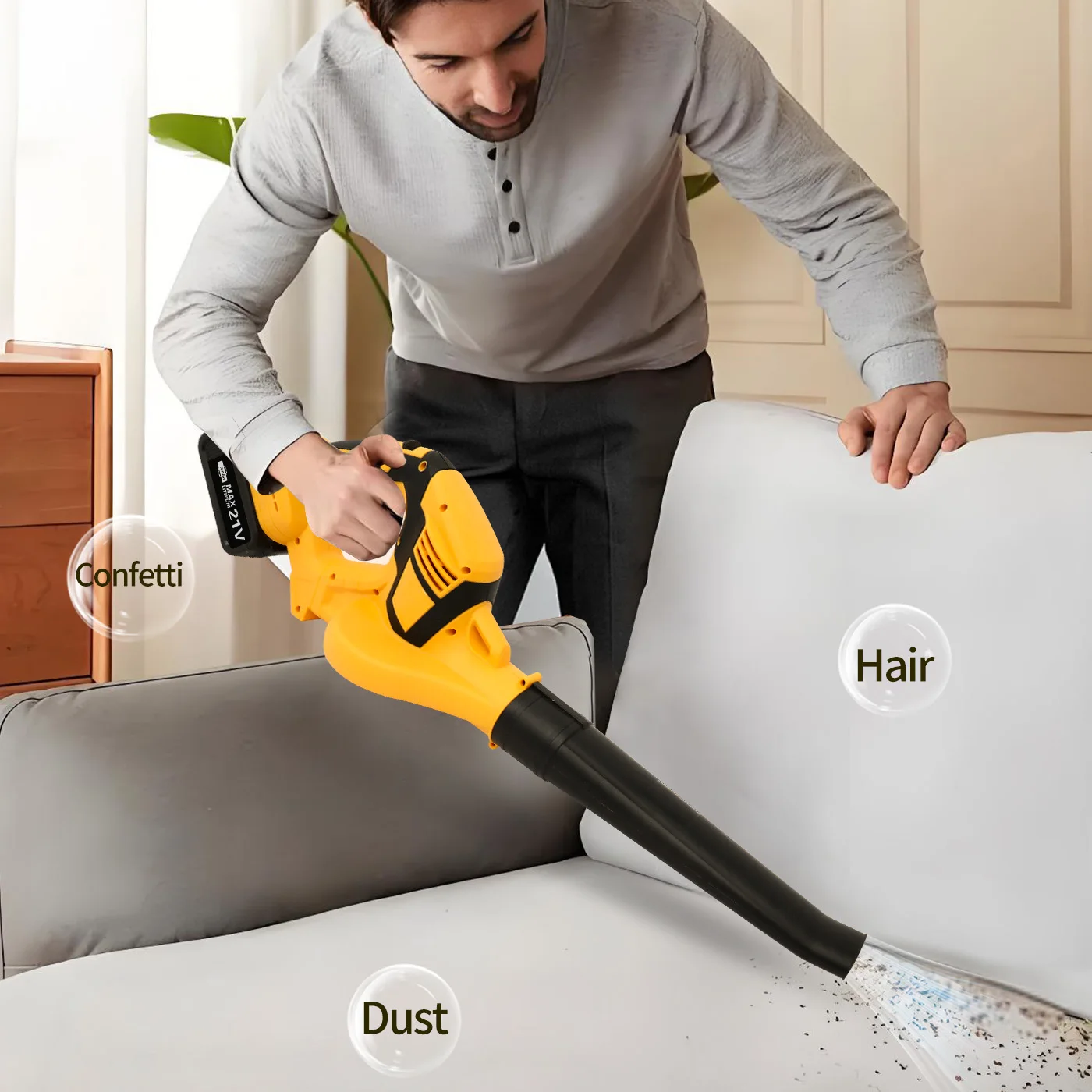 منفاخ أوراق الشجر الكهربائي اللاسلكي 140 ميلا في الساعة بدون فرش 2 في 1 أداة كهربائية محمولة باليد 2 × 21 فولت تعمل بالبطارية 3000 مللي أمبير وشاحن #4